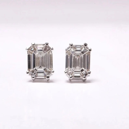  Emerald  Diamond Earrings, Fancy Diamond Earring, Gift for Her, Bridal Earrings, Anniversary Gift, Unique Stud