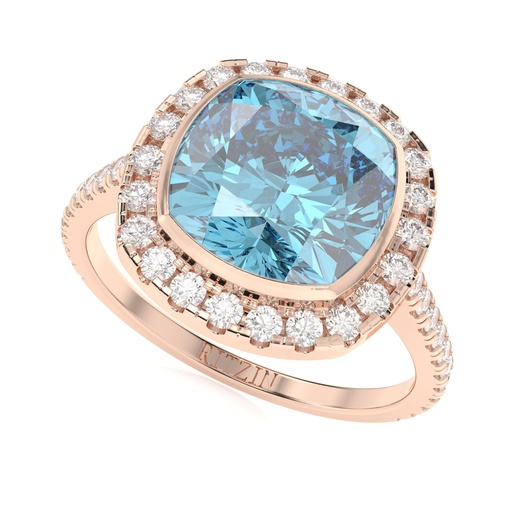 Blue Cushion Cut Diamond Halo With Accents Engagement Ring for Women Ring