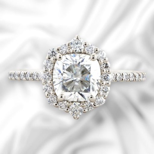 Cushion Cut Diamond Halo With Accents Engagement Ring for Women