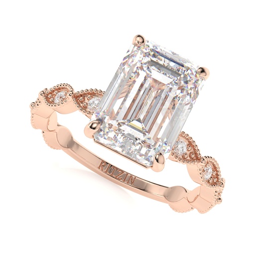 Emerald Cut Diamond Solitaire With Accents Engagement Ring For Women