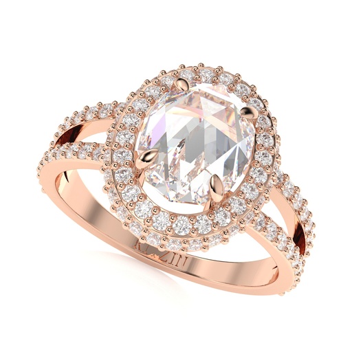 Oval Cut Diamond Hidden Halo Split Shank Style Engagement Ring for Women