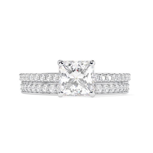 Princess Cut Diamond Hidden Halo With Accents Bridal Set Wedding Ring for Women