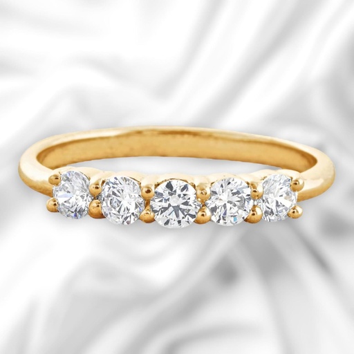 5 Stone Round Cut White Moissanite In 925 Sterling Silver Ring For Women's Engagement