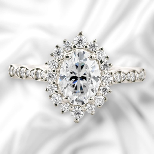 Halo Oval Cut White In 925 Sterling Silver Ring For Women's Engagement