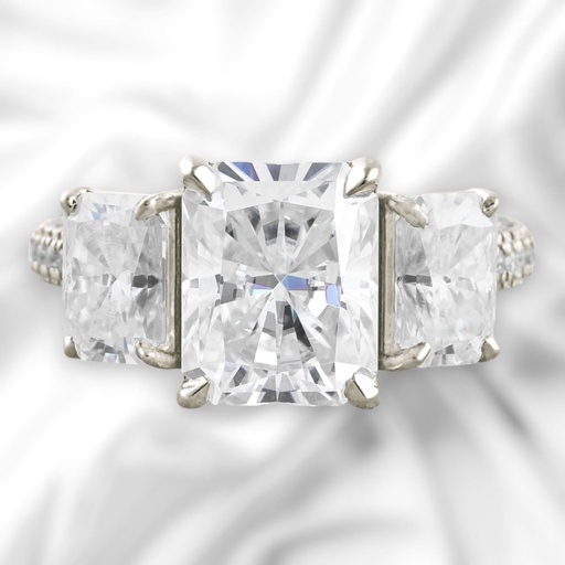 3 Stone Radiant Cut White  In 925 Sterling Silver Ring For Women's Engagement