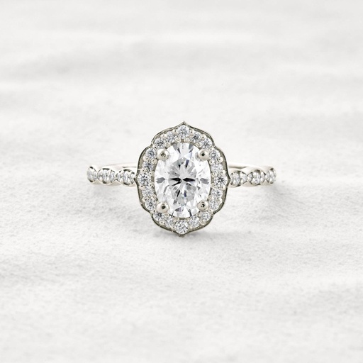 Halo White Oval Cut  In 925 Sterling Silver Ring For Engagement