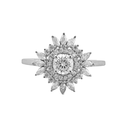 Art Deco Yellow Round Cut  In 925 Sterling Silver Ring For Engagement