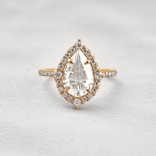 Halo Yellow Pear Cut In 925 Sterling Silver Ring For Engagement