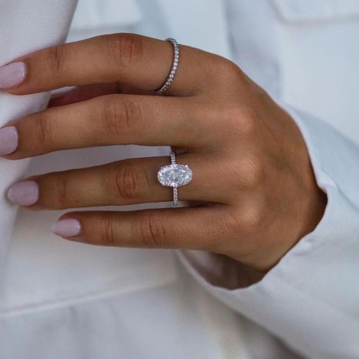 Oval Cut Solitaire With Accents Four Prong Ring in 925 Sterling Silver Ring For Engagement