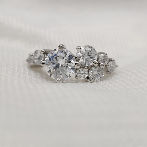 Cluster Round Cut White Moissanite In 925 Sterling Silver Ring For Women's Engagement