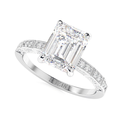 Emerald Cut Diamond Solitaire With Accents Unique Style Anniversary Ring for Women