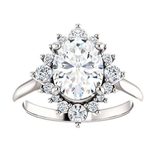 Cluster Oval Cut White Moissanite In 925 Sterling Silver Ring For Women's Engagement