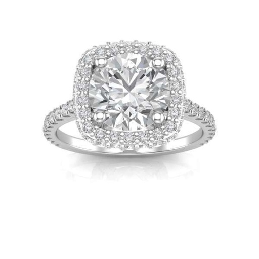 Halo Round Cut White Moissanite In 925 Sterling Silver Ring For Women's Engagement