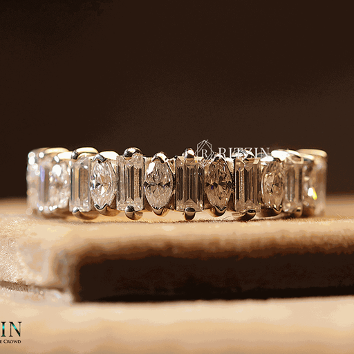 Baguette And Marquise Cut Diamond Half Eternity Wedding Band For Women