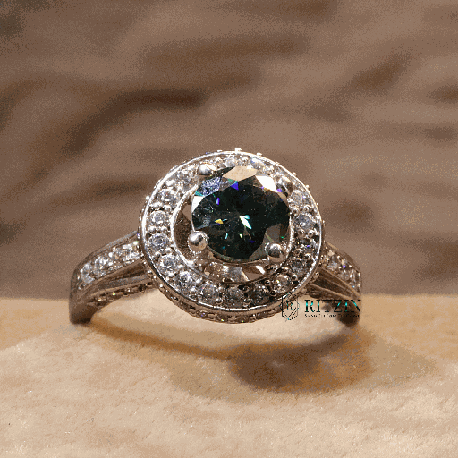Green Round Cut Diamond Hidden Halo With Accents  Engagement Ring for Women 