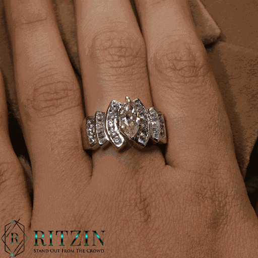 Marquise And Tapered Baguette Cut Diamond Art Deco Style Engagement Ring For Women