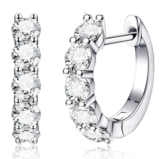 Round Brilliant Cut White Cubic Zirconia 925 Sterling Silver Hoop Earrings For Women