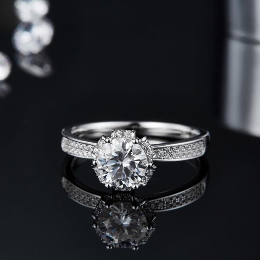 Round Cut Diamond Hidden Halo Engagement Ring For Women