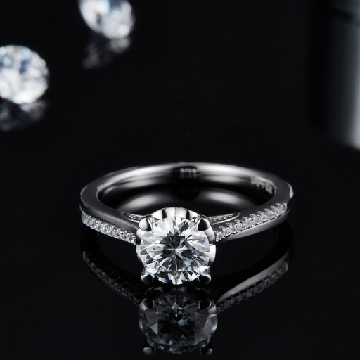 Round Cut Diamond Solitaire With Accents Engagement Ring For Women