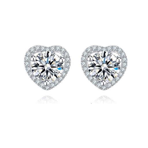 Round Brilliant Cut White Cubic Zirconia 925 Sterling Silver Heart Shape Stud Earrings