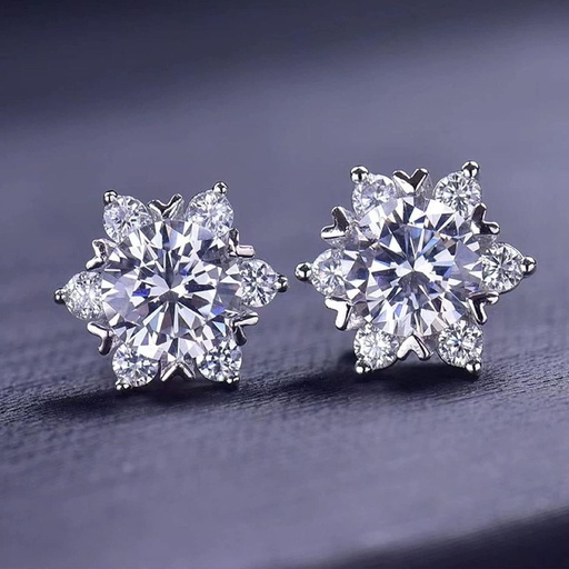 Round Cut Diamond Halo Floral Stud Earrings For Women