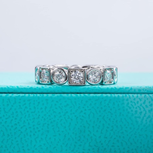 Round Brilliant Cut White Cubic Zirconia 925 Sterling Silver Full Eternity Wedding Rings For Women