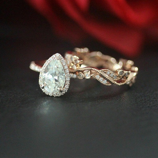 Pear Cut Diamond Halo With Accents Bridal Set Ring for Women