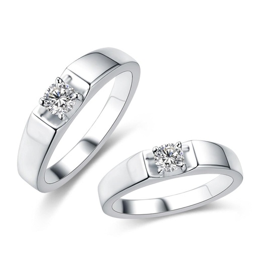 Round Diamond Couple Ring 18K Gold Plated Silver