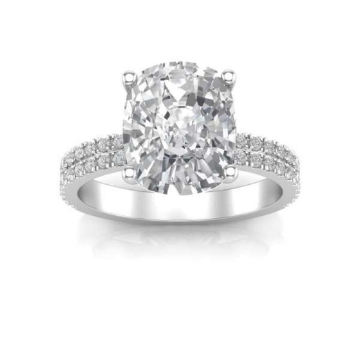 Solitaire With Accents Elongated Cushion Cut White Moissanite In 925 Sterling SilverEngagement