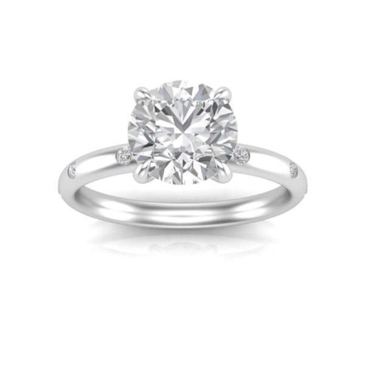 Solitaire With Accents Round Cut White Moissanite In 925 Sterling Silver Ring For Women's Engagement