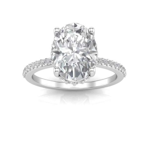 Hidden Halo Oval Cut White In 925 Sterling Silver Ring For Women's Engagement