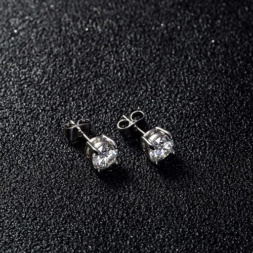  Round Brilliant Cut White Cubic Zirconia 925 Sterling Silver Stud Earrings