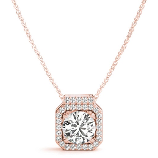 Round Cut Diamond Halo Pendant Necklace For Women