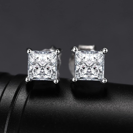 Princess Cut White Cubic Zirconia 925 Sterling Silver Stud Earrings