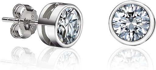 Round Brilliant Cut White Cubic Zirconia 925 Sterling Silver Stud Earrings For Women