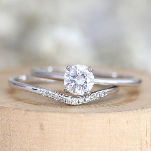 Bridal Set White Round Cut Cubic Zirconia In 925 Sterling Silver Ring For Engagement