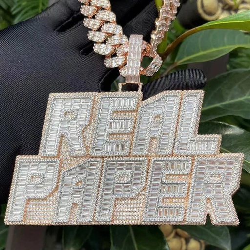 Two Tone Layers Baguette VVS Diamond Customized Name Necklace For Men, Real Rapper Pendant, Hustler's Pendant, Iced Out Pendant, Custom Name Plate