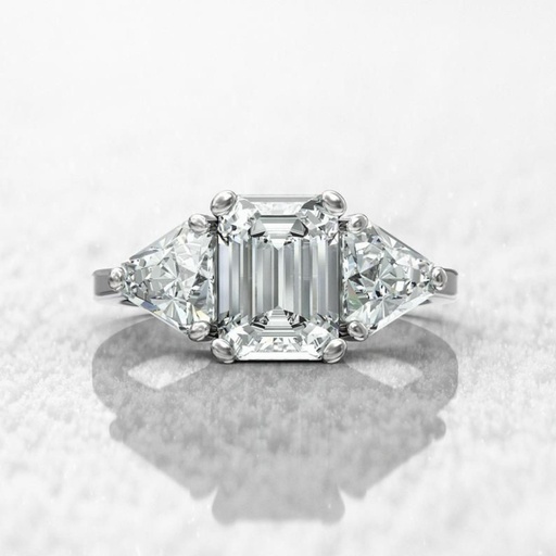 Emerald Diamond Three Stone Engagement Ring for Women