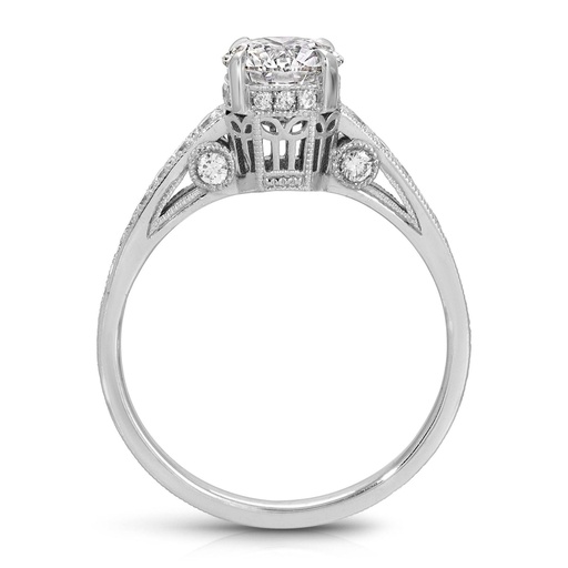 Victorian Lab Grown Diamond Engagement Ring in 14K White Gold with a PavÃ© Cathedral Shank, IGI CERTIFIED