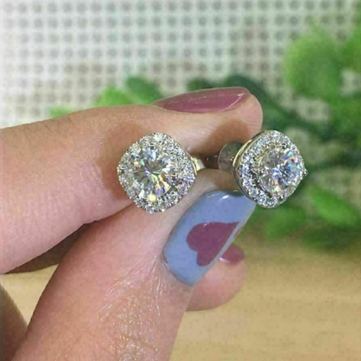 Cushion Shape Round Diamond Earrings for Women