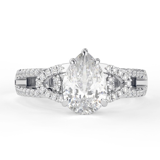 Five Prong Split Shank Ring, Hidden Halo Designer Ring, Art Deco Anniversary Ring,  Pear Cut Engagement Ring For Women