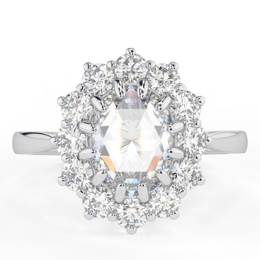 Halo Cathedral Style Designer Wedding Ring, Colorless Oval Rose Cut  Engagement Ring, 12 Claw Prong Anniversary Ring For Her