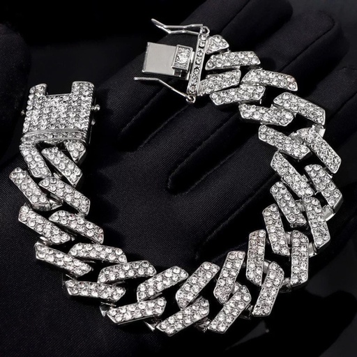 ICED OUT Prong Miami Paved Rhinestones Prong Cuban Link Chain Bracelet In Gold &amp; White Gold for Men Women Perfect Birthday Gift