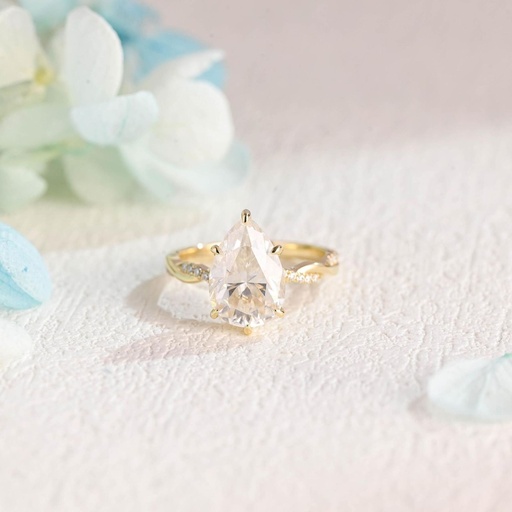 Twisted Band Pear  Diamond Engagement Ring ,Hidden Halo &amp; Half Pave  Diamond Proposal Ring for Her