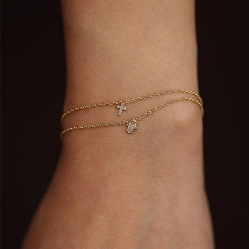 Moissanite Diamond Bracelet, Diamond Cross Charm Bracelet, Cross  Bracelet, 14K Gold Bracelet, Layering Bracelet