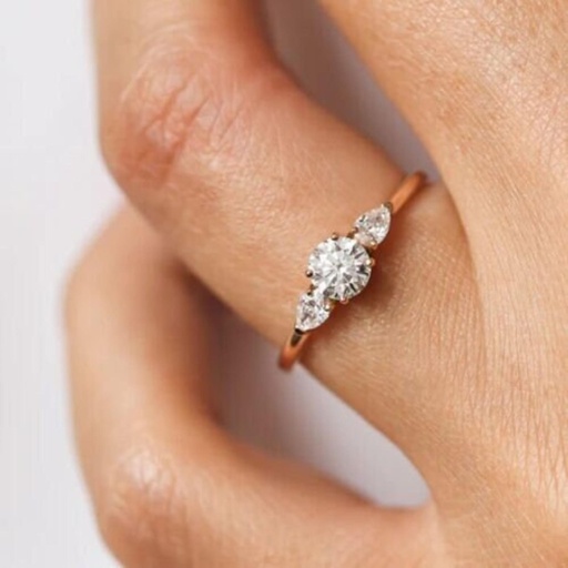 Lab Grown Diamond Engagement Ring/Three Stone Wedding Ring/Anniversary Gift For Her/Statement Rings For Women/Round Lab Grown Diamond Ring