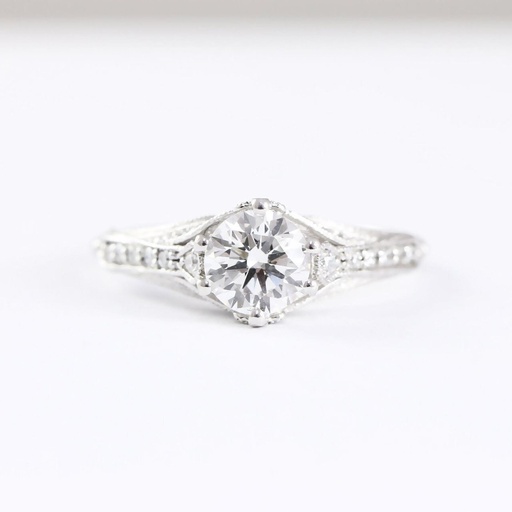 Antique inspired moissanite and diamond engagement ring handmade in white/rose/yellow gold or platinum