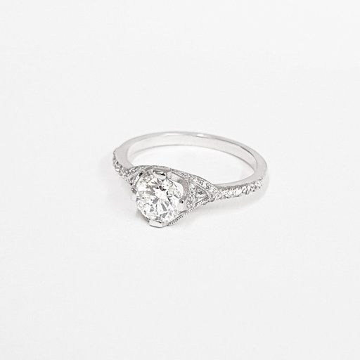 Moissanite and diamond engagement ring handmade in white/rose/yellow gold or platinum antique edwardian inspired mount