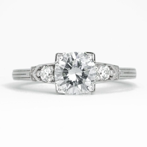 Moissanite and Diamond Art Deco Inspired Engagement Ring