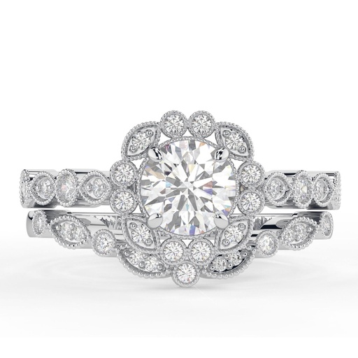 Wedding Bridal Set, Cyan Blue Jubilee Cut Ring, Ring with Matching Band, Handcrafted Ring, 